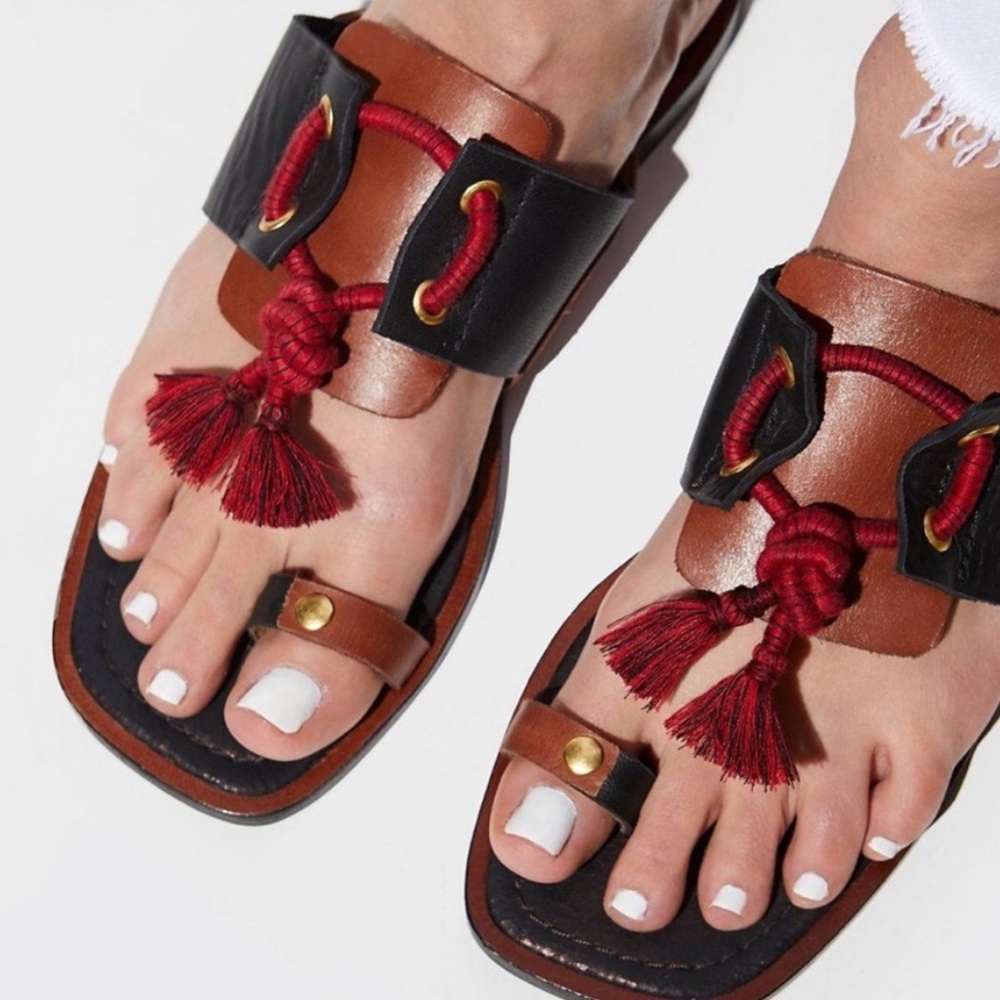 free people x laidback London leather red tassels maui slide sandals new 39 9 - Picture 11 of 11